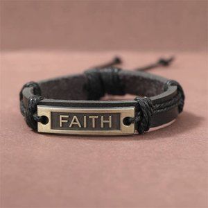 FAITH BRACELET Adjustable Black Leather~ ANY GENDER ~ All Ages ~ CHRISTIAN GIFT!